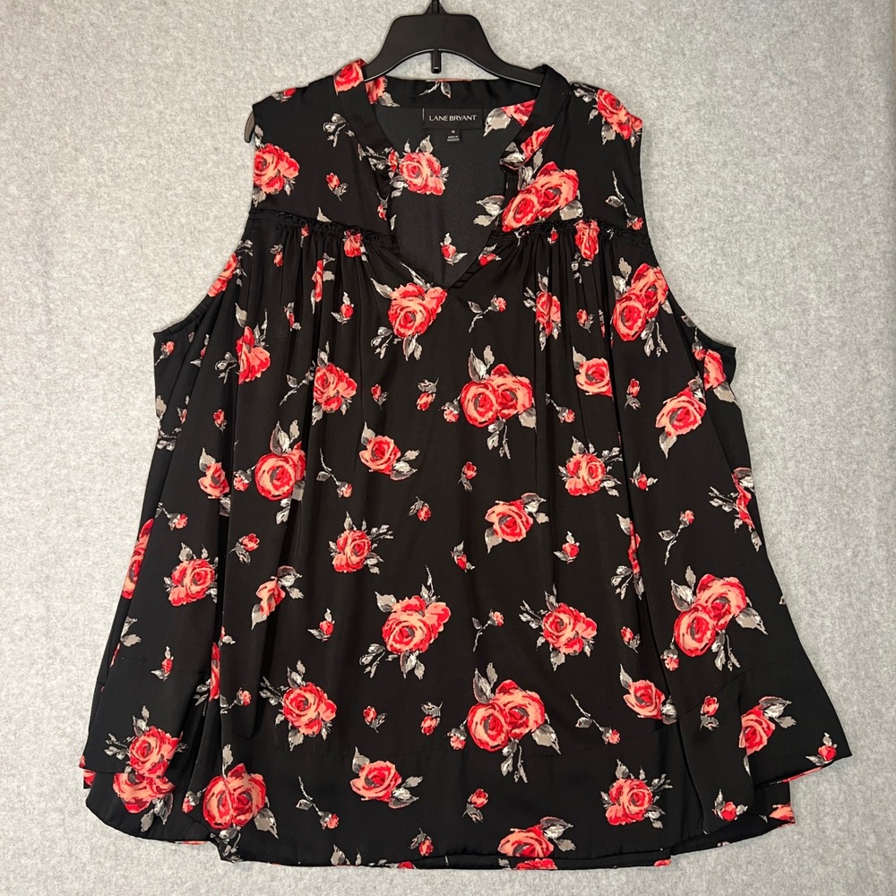 Lane Bryant Black Floral Cold-Shoulder Blouse with Red Roses